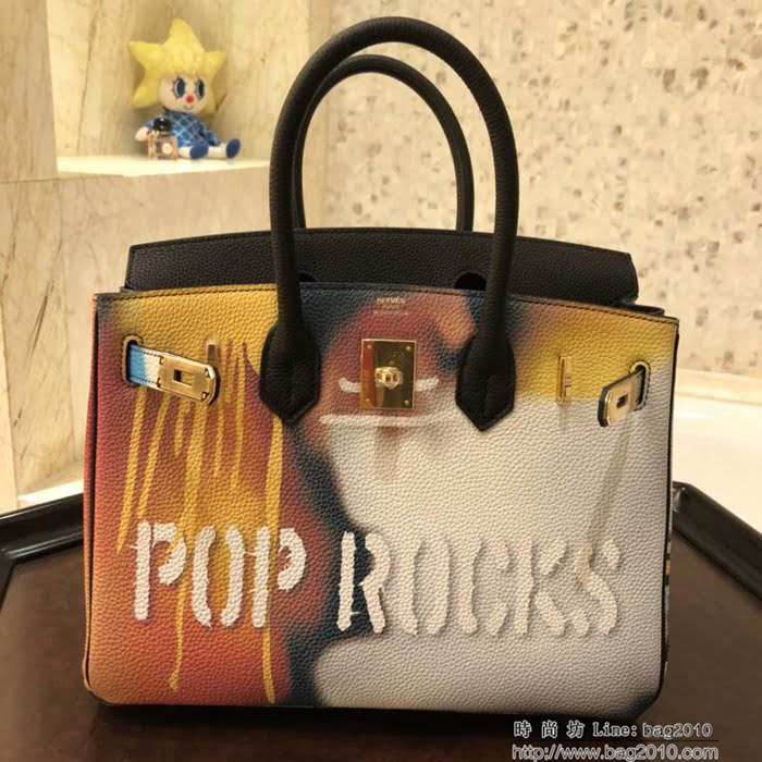 HERMES愛馬仕 30cm Birkin鉑金包 POP ROCKS 法國進口togo 彩繪獨立圖案 時尚手提包  Ama1083